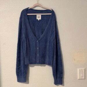 Aerie Blue Fuzzy V-Neck Cardigan